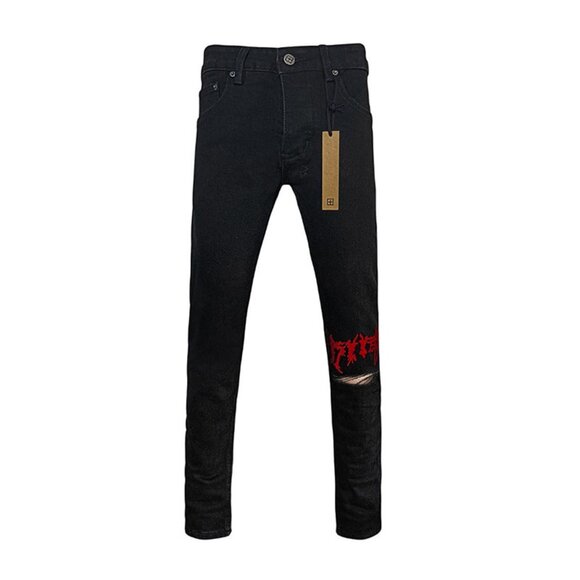 Ksubi Red Embroidered Logo Ripped Skinny Jeans